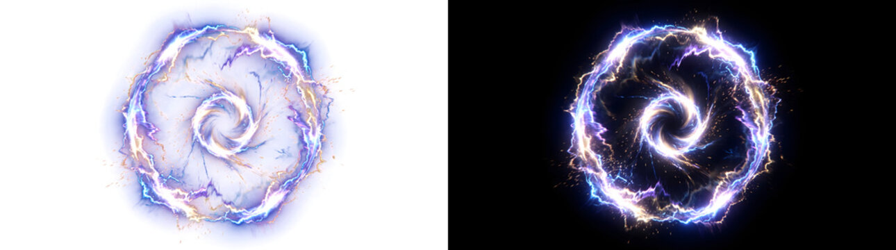 Magic portal vortex with swirling electric energy ring available in PNG, Transparent and Black Background Versions for designs