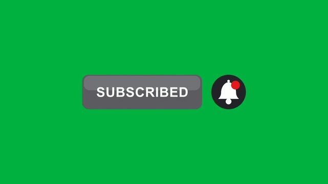 Subscribe button and notification bell click animation on green screen, 4K social media overlay