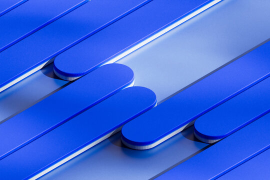 Blue Rounded Bars on Reflective Metallic Surface