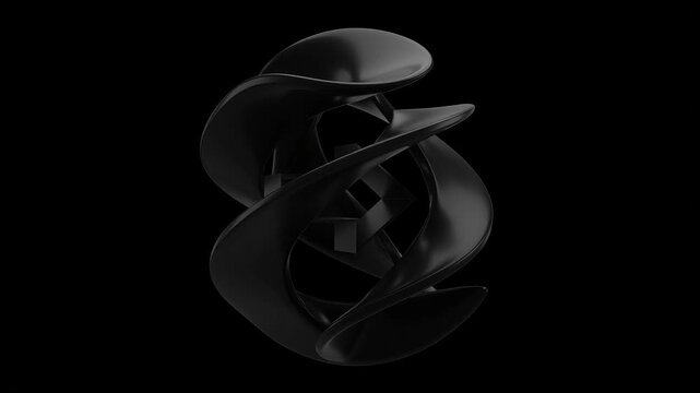 Black abstract mobius strip rotating on a dark background