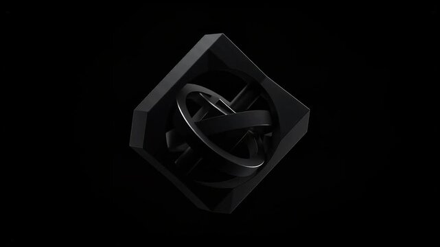Abstract black diamond shape rotating on a dark background