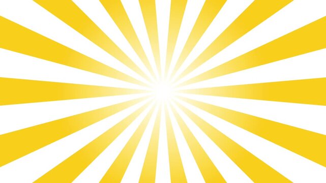 黄色と白の集中線がループ回転する背景アニメーション。中央が発光したサンバースト素材