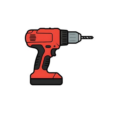 Vector illustration of a cordless red power drill isolated on white. Ideal for home improvement, workshop, and DIY construction projects.