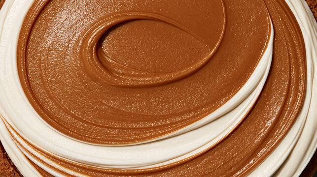 Swirled chocolate and vanilla cream frosting close up texture  