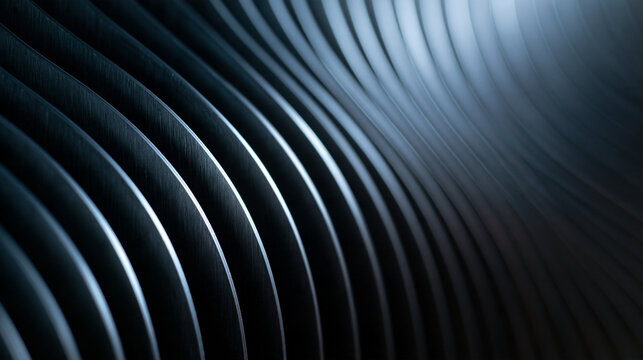 Close-Up of Curved Metal Heat Sink Cooling Fins