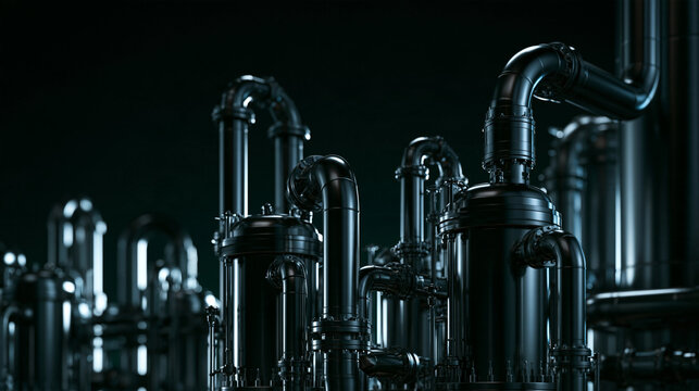 Industrial Pipeline System in Modern Dark Chemical Refinery