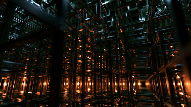 Abstract Geometric Cube Structure with Glowing Light Background
