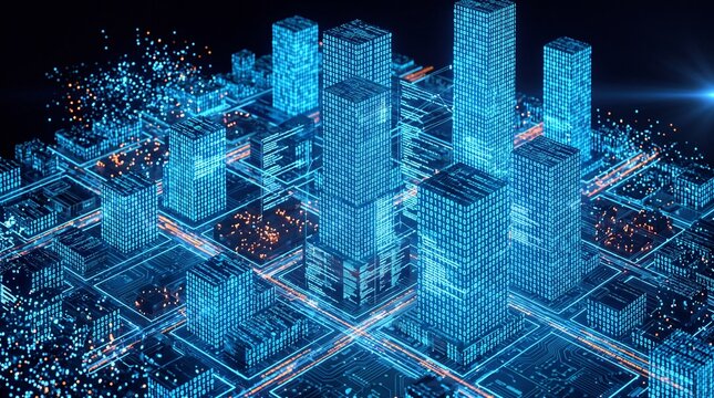 Futuristic Smart City with Glowing Digital Data Architecture