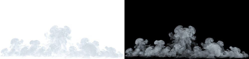 Smoke puff cluster with mushroom clouds along the ground available in PNG, Transparent and Black Background Versions for designs © Guddoo