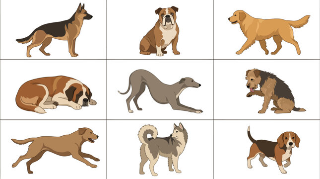 Diverse Dog Breeds Vector Collection in Clean Studio Lighting