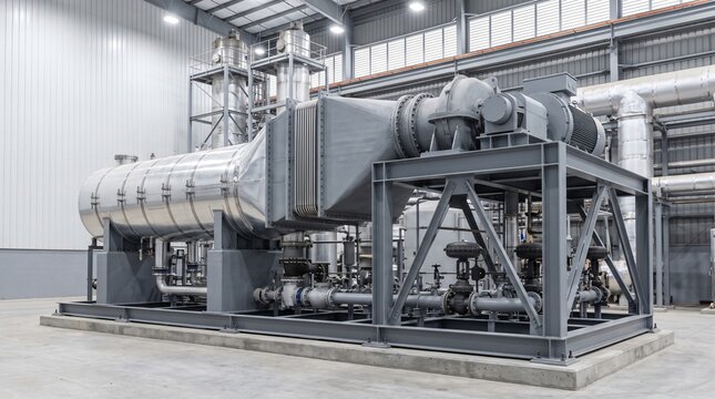 Industrial waste heat recovery organic rankine cycle heat exchanger skid coupled to cement manufacturing plant flue gas duct for clean power generation