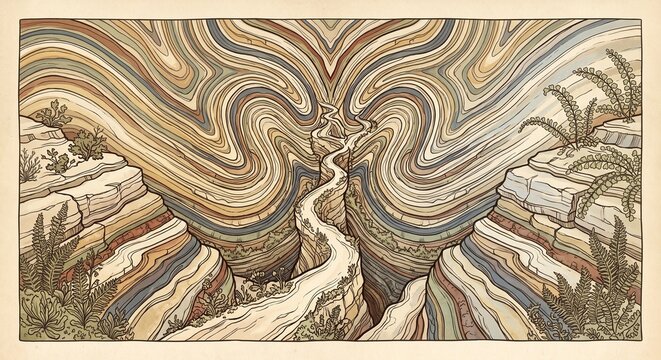 Folded limestone layers exposed in a winding ravine