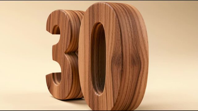 Wooden numbers arranged to show thirty are visible from various angles. The lighting highlights the texture and grain of the wood.