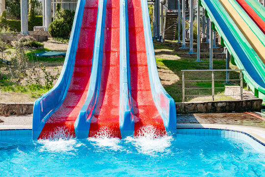 water multi colored slides and water park attractions