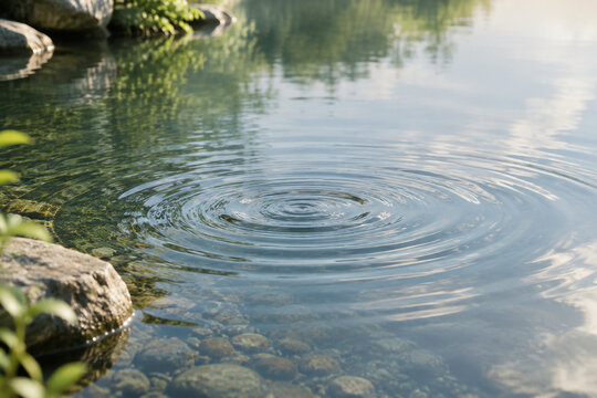 Ripples spreading on a calm pond after a stone is dropped.