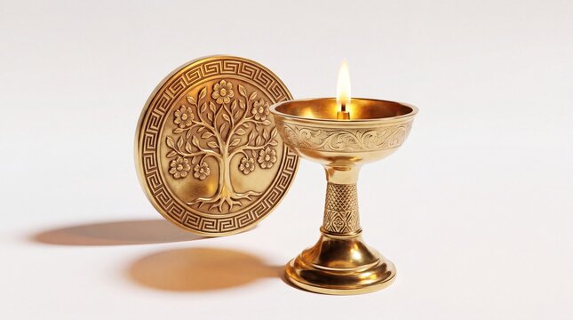 3D Labh Pancham Diya and Coin Icon - Isolated White Background Minimalist Abstract Vector Symbolizing Prosperity and Spirituality