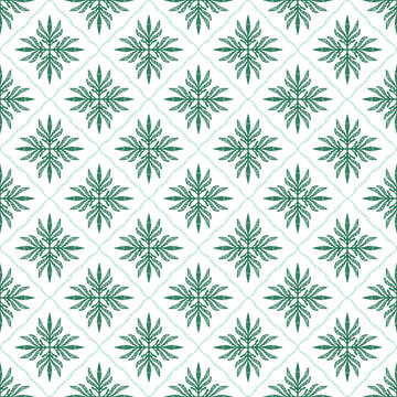 Green botanical diamond seamless pattern on white background