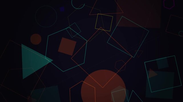 Looping abstract geometric shapes on dark background with contrasting teal and orange tones