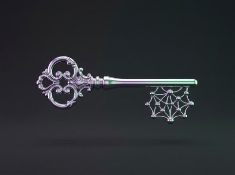 Marketing concept with ornate spider web key on dark background