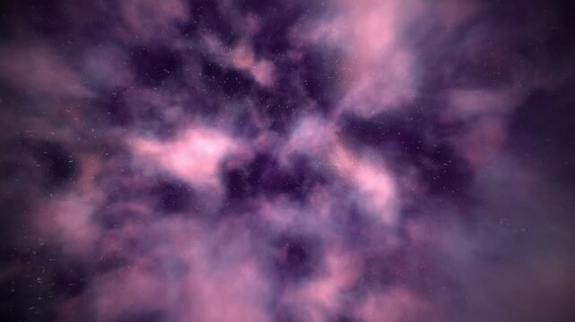 Seamless loop flying through purple cosmic nebula and stars. Deep space galaxy exploration motion background loop   