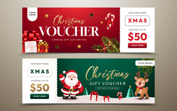 Merry Christmas Wide Web Banner with Mrs Claus, Penguin, Christmas Tree and Product Display Podium