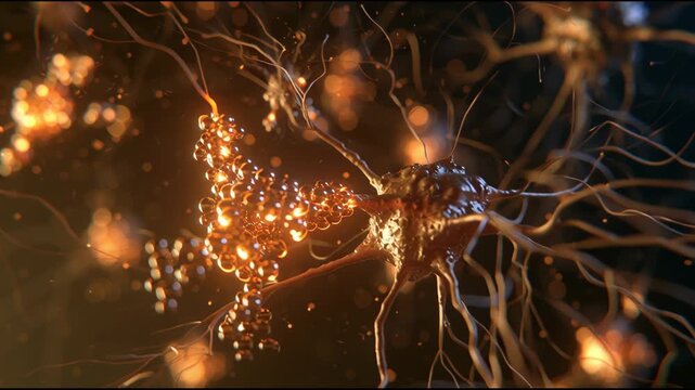 Neuron cells interact and transmit signals through synapses. The activity patterns show how they communicate in the brain.