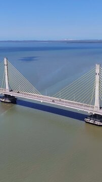 Anita Garibaldi Bridge At Laguna In Santa Catarina Brazil. Cable Bridge Landscape. Freeway Road. Seascape Background. Anita Garibaldi Bridge At Laguna In Santa Catarina Brazil. Winding Bridge. 