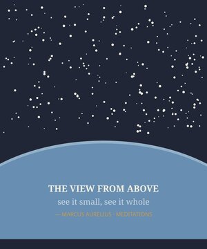 View from above earth and stars illustration, marcus aurelius cosmic perspective art
