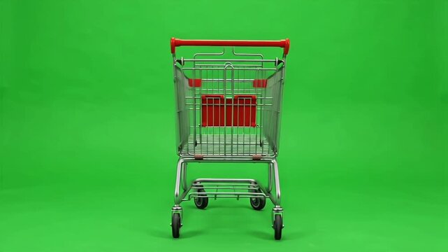 Generic Empty Shopping Cart Rotating on Green Screen Background