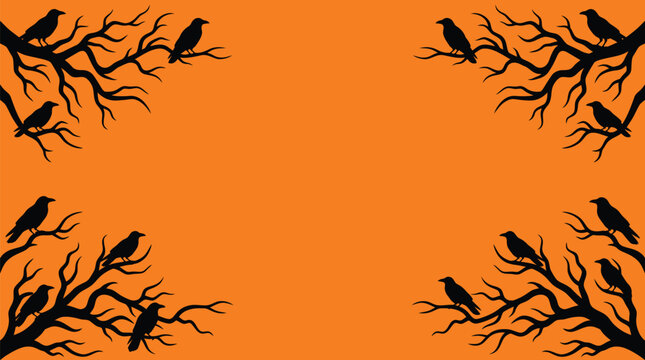 A spooky and delightful halloween background vector featuring silhouetted branches birds and a vibrant orange color scheme for festive designs