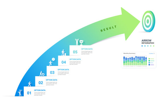 Infographic Arrow Staircase Step Business Growth timeline Process and Concepts for Success Diagram Template Background