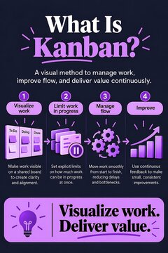 Kanban infographic for visualizing workflow and limiting work