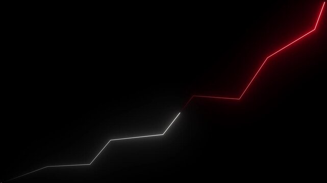 Glowing Neon red and white color business growth rising arrow. business chart growth concept. neon business graph concept on black background. 4K Video motion graphic animation. 