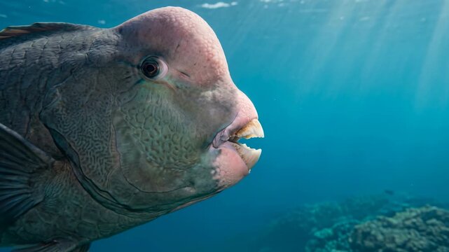 umphead parrotfish underwater at morning light close up in great barrier reef australia video
