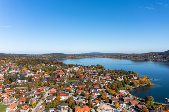 Aerial view, Bad Wiessee and Abwinkl, Tegernsee, Upper Bavaria, Bavaria, Germany,