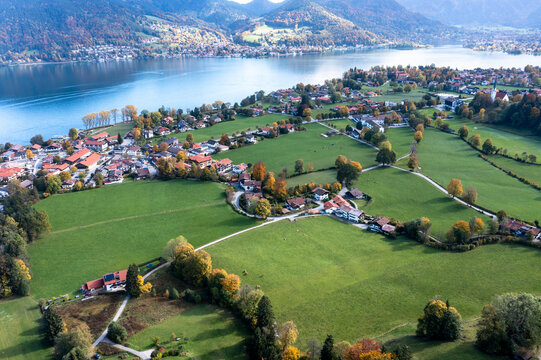 Aerial view, Bad Wiessee and Abwinkl, Tegernsee, Upper Bavaria, Bavaria, Germany,