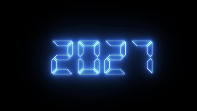 Digital 2027 New Year Countdown Neon Number Animation in 4K