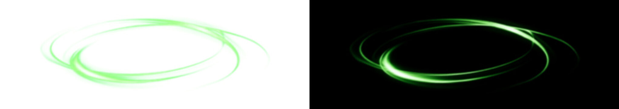 Green light ring with glowing swirl trails, digital effect style, Transparent PNG element, for motion graphics overlays
