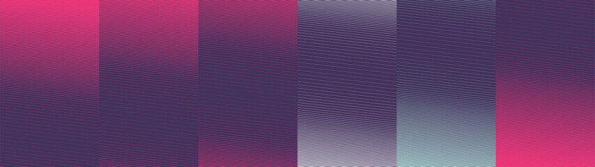 Obraz na płótnie Canvas Abstract digital optical fluid transition of dense moire ripple patterns, Structured purple geometric halftone layout vertical banner with vibrant magenta striped paths, distorted pink wave forms