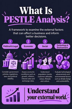 PESTLE analysis infographic explaining external business factors