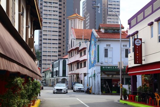 SINGAPORE CITY, SINGAPORE - MARCH 11, 2024: People visit Little India district of Singapore City.