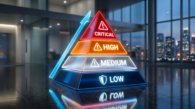 Risk assessment pyramid chart with critical high medium and low priority levels