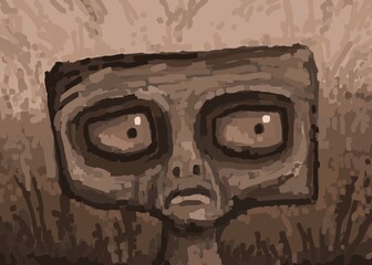 Abstract face. Abstract image for printing. Picture for modern interiors. The picture is painted by hand on a tablet. © neurostructure