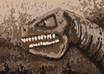 Abstract face. Abstract image for printing. Picture for modern interiors. The picture is painted by hand on a tablet.