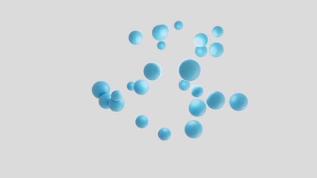 3D Abstract Blue Spheres Levitating and Floating on Light Grey Background, Seamless looping