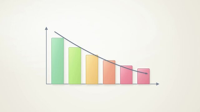 Declining bar graph chart illustration showing financial decrease with falling trend line