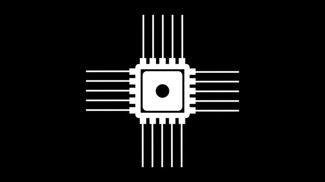 Microchip line icon, computer processor icon, simple logotype CPU icon animation. Electronic component animated icon. Moving signals,