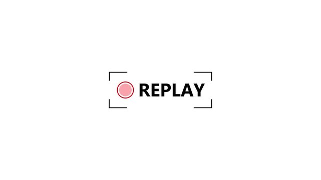 Replay sign icon, replay text animation on a transparent background. Replay Animation for Live Streamer, replay symbol button animation with text. rewind or repeat icon with replay text animation