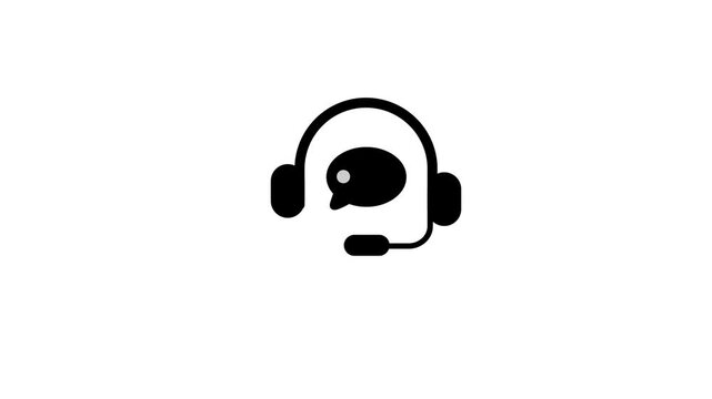 Animated customer service headset with speech bubble icon loop motion graphic, call center helpline and technical support symbol, isolated on white background