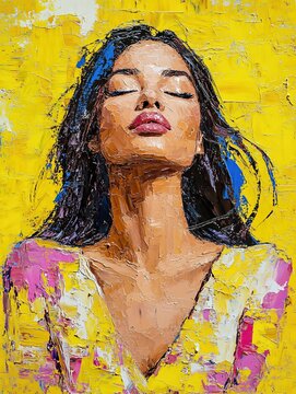 High fashion editorial portrait painting of an extravagant bohemian woman beautifully integrated with vibrant colorful flower prints wild animal textures and surreal krakelee styling